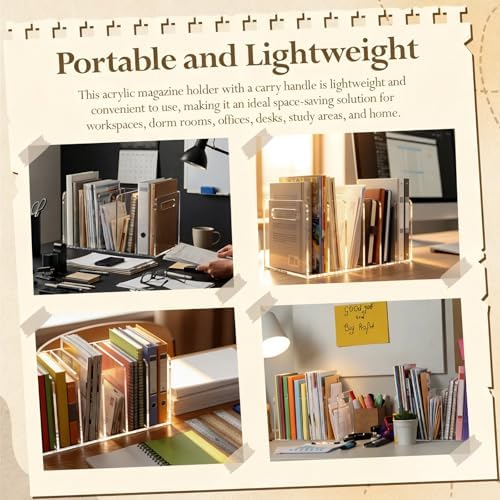 Didaey 2 Pcs Acrylic Magazine File Holder, 5 Vertical Compartments Desk Sorter Organizer Magazines Documents Books Accessories Clear Folder Rack Binder for Office Home (B5,5 Sections,Clear) - Image 6