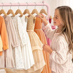 mirolam Kids Clothing Rack - Dress Up Storage - Dress Up Rack for Little Girls - Small Kids Costume Wardrobe with 2 Fabric Shelves - Princess Room Bedroom Decor - Image 3