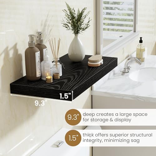 55 Inch Long Floating Shelves for Wall Set of 2, 55x9.3 Large Floating Shelf for Bedroom, Kitchen, Bathroom, Wall Mounted Rustic Wood Shelves with Invisible Bracket for Books, Decor, Black - Image 4