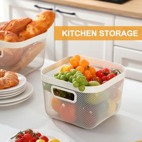 MorningRo 4 Pack White Metal Mesh Basket with Handles, Medium and Large - Image 5