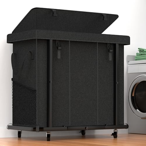 Laundry Basket with Lid,230L Rolling Laundry Hamper with Wheels,Black by Unlockyourhomestoragelife