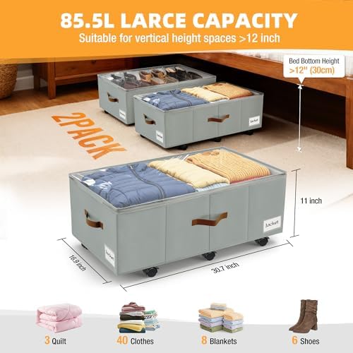 Under Bed Storage with Wheels, Dorm Room Organizer for Clothes Shoes Toys - Image 3