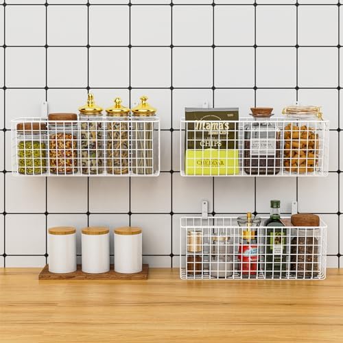 Joben Oligey 3 Set [Extra Large] Hanging Wall Wire Baskets, Farmhouse Food Storage Kitchen Pantry Laundry Closet Garage RV, White - Image 6