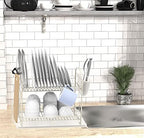 Simple Houseware 2-Tier Dish Rack with Drainboard, White - Image 4