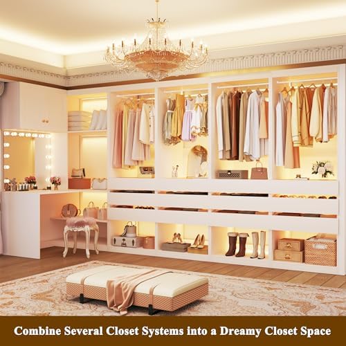 HUAHUU Freestanding 2FT Closet System with 3 Wood Drawers & Glasstop, 24" Closet Organizer System with Hanging Rod & LED Lights, Walk-in Closet Systems for Small Closets, White (24"L x 16" W x 80" H) - Image 5