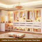 HUAHUU Freestanding 2FT Closet System with 3 Wood Drawers & Glasstop, 24" Closet Organizer System with Hanging Rod & LED Lights, Walk-in Closet Systems for Small Closets, White (24"L x 16" W x 80" H) - Image 5