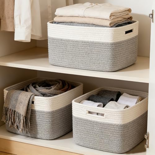 3 Pack Woven Baskets,Storage Baskets for Shelves with Handles - Image 6