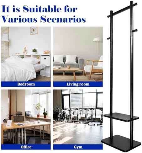 Coat Rack,Freestanding Hall Tree for Entryway Home Bedroom Office,Sturdy Wooden Coat Hanger Stand for Clothes Jacket Hats Bags(Black) - Image 4