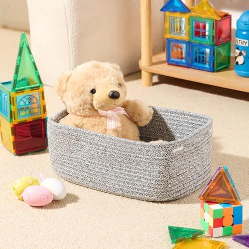 MiniArk Small Storage Baskets for Organizing | Closet Organizer Bins | Shelf Toy Basket | Woven Rope Baskets | Cube Decorative Box | Shallow Basket | 13x8.5x5.1” | 4 Packs Mixed Grey - Image 4