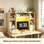 REIBII 47.2" Desktop Bookshelf, 6 Shelves & 2 Drawers, LED Lights, Natural - Image 4