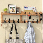 35'' Brown Coat Rack Wall Mount with Shelf, Solid Wood Coat and Key Hanger with 13 Metal Hooks, Farmhouse Wall Organizer for Mail, Entryway Wall Hangers for Hats, Clothes, Backpacks, Mudroom by Unknown