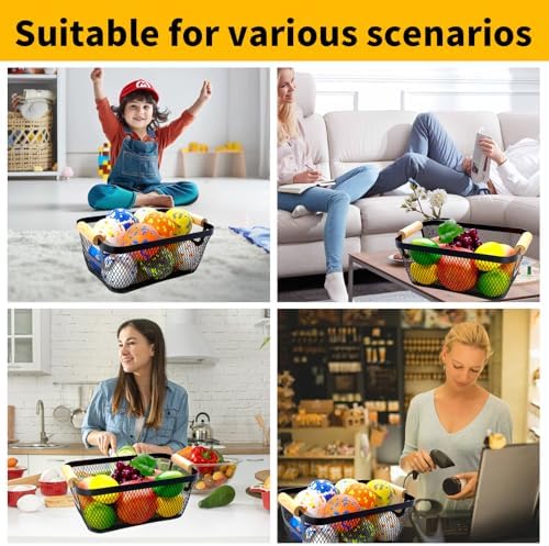 8 Pcs Black Wire Basket with Wooden Handle, Pantry Storage Bins - Image 7