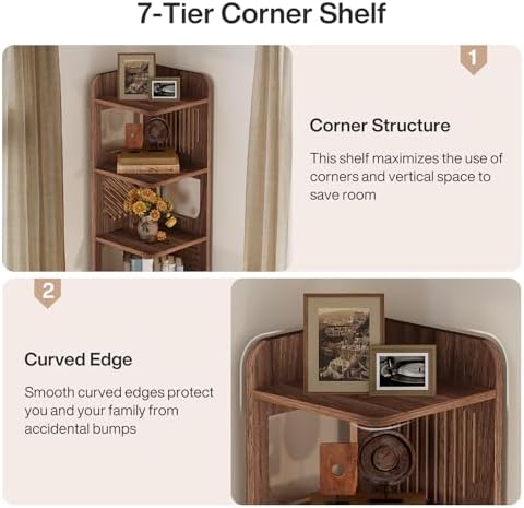 Tribesigns 6-Tier Corner Bookshelf, Tall Narrow Corner Shelf Bookcase with Hollow Design, Farmhouse Skinny Display Shelf for Living Room, Bedroom, Small Space, Brown - Image 7
