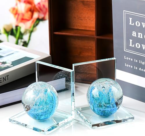 Arikyrist 1 Pair Crystal Bookends for Heavy Books with Hand Blown Wave Ball - Image 6