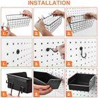 Pegboard Basket Organizers, 42Pack Peg Board Baskets Hooks Bins Cups(Black) - Image 5