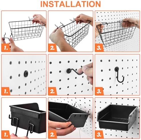 Pegboard Basket Organizers, 42Pack Peg Board Baskets Hooks Bins Cups(Black) - Image 5