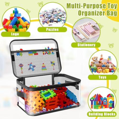 8 Pack Large Clear Toy Storage Bags with Labels, Handles, Zippers, Black - Image 5