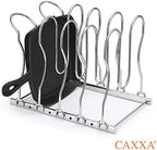 CAXXA Heavy Duty Pan Rack, Pot Lid Rack, Kitchen Cabinet Pantry Cookware Organizer Rack Holder with 5 Adjustable Dividers, Chrome (Pack of 2) - Image 6