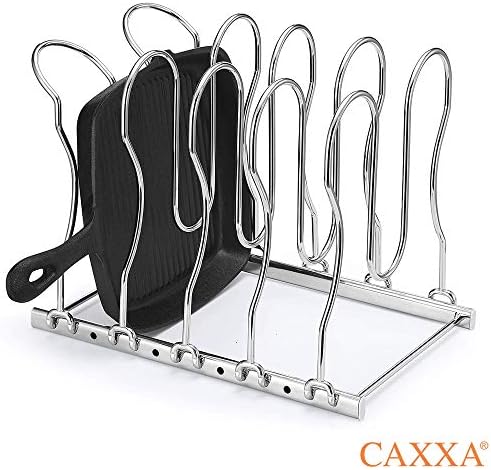CAXXA Heavy Duty Pan Rack, Pot Lid Rack, Kitchen Cabinet Pantry Cookware Organizer Rack Holder with 5 Adjustable Dividers, Chrome (Pack of 2) - Image 6