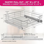 HOLDN’ STORAGE Pull Out Cabinet Organizer, Pantry Drawer, 20"W x 21"D x 5"H - Image 6
