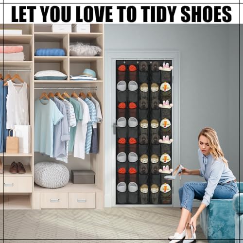 Windyun 2 Pcs 40 Pocket Over the Door Shoe Organizer, Black - Image 4