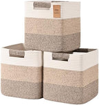 12 Inch Storage Cubes, 3 Pack Cube Storage Bins for Organizing, Cotton Rope Woven Baskets for Shelves, Bathroom, Kids Room, Closets, Baby Nursery by Degeyoyo