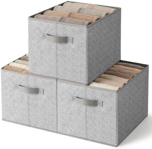 GRANNY SAYS Closet Storage Bins with Handles, Gray, Extra Large, 3-Pack by GRANNYSAYS