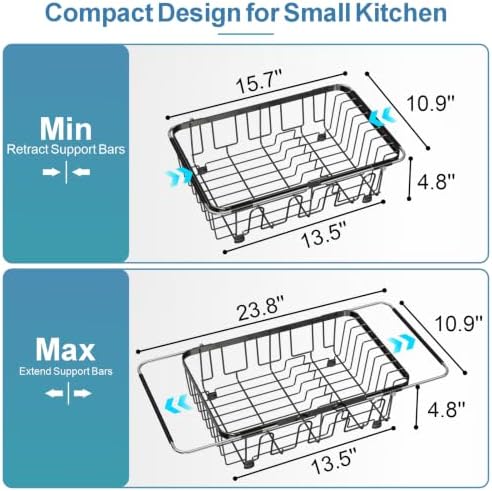 GSlife Dish Drying Rack Over the Sink - Expandable Stainless Steel Drainer - Image 2