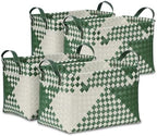 BROWNLILY Handwoven Clothes Basket Laundry Hampers Large Wicker Storage Baskets for Shelves Blankets Closet Storage Bins Car Bedroom Bathroom Organizers and Storage Bath (Pack of 4, Green&White) by BROWNLILY