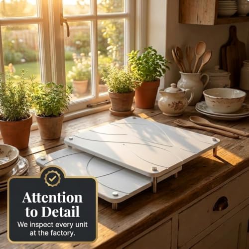 Nested Dish Drying Stone Mat with Bamboo Rack | Large 16"x12" Dish Drying Mat plus 13"x12" Diatomaceous Earth Stone Mat | Expands to 29” x 12” | Premium Stone Mat for Kitchen Counter (White) - Image 6