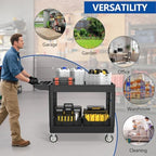 2 Tier Plastic Rolling Cart Utility Cart on Wheels, Heavy Duty Tool Carts with Ergonomic Storage Handle and Deep Shelfs, Work Cart Service Carts for Garage, Warehouse, Workshop, Office, Cleaning - Image 7