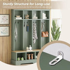 Merax Farmhouse Hall Tree with Bench and Shoe Storage, 59" Entryway Bench with Coat Rack, 3-in-1 Hall Tree with Top Compartments and 8 Hooks for Hallway, Living Room, Green - Image 6