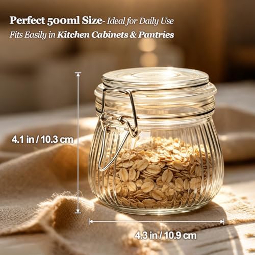 ComSaf Small Ribbed Glass Jars with Airtight Lids 17 oz 6 Pack Wide Mouth - Image 3