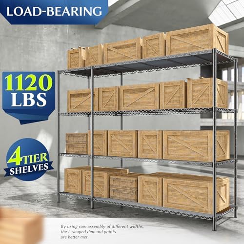 Romorgniz 52.4W Wire Shelving Rack, 4Tier Metal Shelving Unit,1120LBS Heavy Duty Storage Shelves,Adjustable Pantry Shelves, Metal Shelf and Storage Rack,Industrial Shelving 52.4Wx13.8Dx59H,2PCS - Image 6