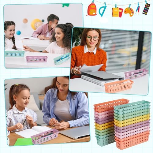 gisgfim 24 pcs Pencil Holder for Desk Kids Pen Basket Tray for Organizing Classroom Storage Pencil Caddy Cute Dispenser for Student library TeacherSchool Supplies Office Dispenser (Pastel) - Image 6