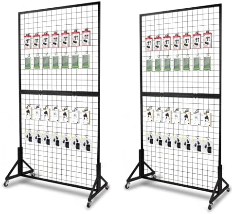 NectaCol 2 Packs 3'x 6' Two-Double Gridwall Panel Display Racks with Sturdy T-Base, Black Grid Wall Panels Display Stand, Display Rack Craft Show, Art Display Stand by NectaCol