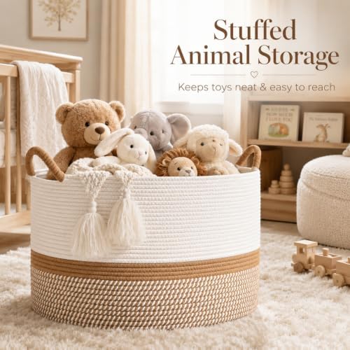 KAKAMAY Large Blanket Basket with Handles, Storage Basket for Living Room - Image 3