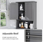 Over the Toilet Storage Cabinet, Bathroom Storage Over Toilet with Two Doors and Adjustable Shelf, Space Saver with Open Shelf, Gray - Image 4