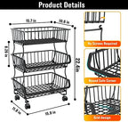 3-Tier Rolling Pantry Organizers and Storage Cart with Wheels – Stackable Wire Snack Cart for Kitchen, Pantry Shelves and Storage Rack for Fruit, Vegetables, Onion, Potato, 1 Pcs - Image 2