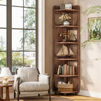 Tribesigns 6-Tier Corner Bookshelf, Tall Narrow Corner Shelf Bookcase with Hollow Design, Farmhouse Skinny Display Shelf for Living Room, Bedroom, Small Space, Brown by Tribesigns