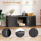 2-Tier Storage Bench, Waterproof UV-Resistant Outdoor Shoe Storage Cabinet with 2 Doors & Adjustable Shelves for Indoor Outdoor Entryway, Hallway, Living Room(Classic Black) - Image 2