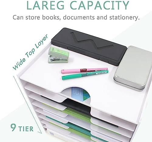 SONGWAY File Organizer for Desk - 9 Tier Wide Document Holder, Letter Mail Tray Storage Rack, File Sorter Organizer, Paper Storage Holder, Desktop Organizer for Home Office School, White - Image 3