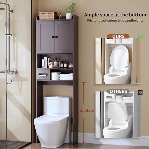 Over the Toilet Storage Cabinet, Tall Slim Bathroom Organizer with Doors, Adjustable Shelves & Built-in Toilet Paper Holder, Space-Saving Above Toilet Cabinet for Small Bathrooms (Espresso) - Image 2