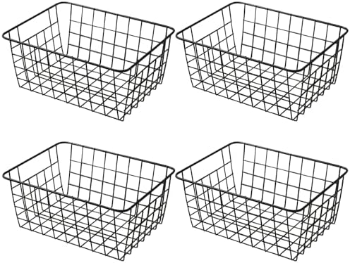 11" Upright Freezer Storage Baskets, Black Wire Storage Bins Small Bakset for Freezer, Pantry, Bathroom Organizing, Set of 4 by Brightalk
