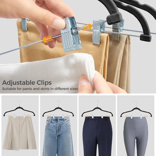 HOUSE DAY Velvet Pant Hangers with Adjudtable Clips 30 Pack, Black - Image 6