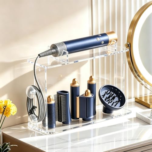 Acrylic Holder and Organizer Compatible with Airwrap of Dyson and Airwrap Attachments, Airwrap Storage Holder Stand, Countertop Airwrap Hair Styler Organizer Compatible with Airwrap Accessories by WeGXY
