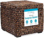 BIRDROCK HOME Large Storage Box with Lid - 18"x17" Handwoven Seagrass Storage Baskets for Home Organizing - Sturdy Metal Frame Wicker Basket with Lid for Living Room, Office & Bathroom by BIRDROCKHOME