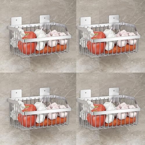 Metal Wire Hanging Basket, SUS304 Stainless Steel, 4-Pack Hanging Wall Organizer Basket, Wall Mounted Shelves, Organizing Baskets for Home Kitchen, Bathroom, Pantry Utility by kaileyouxiangongsi