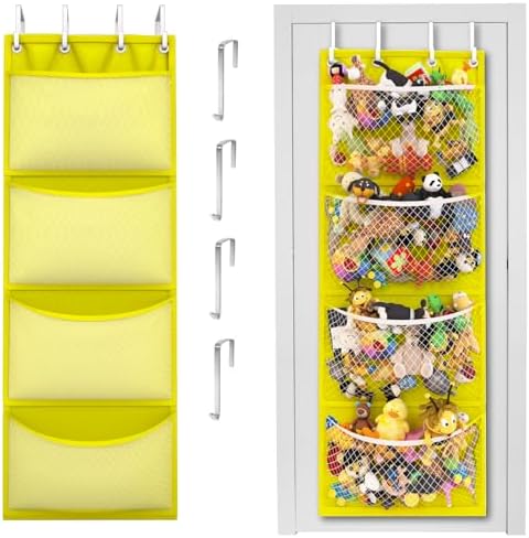 Honeyera Storage for Stuffed Animal - Over Door Organizer for Stuffies, Baby Accessories, and Toy Plush Storage/Easy Installation with Breathable Hanging Pockets (Yellow) by Honeyera