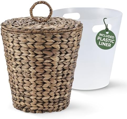 84ECO 3 Gallon Black Wicker Trash Can with Lid and Liner by 84ECO